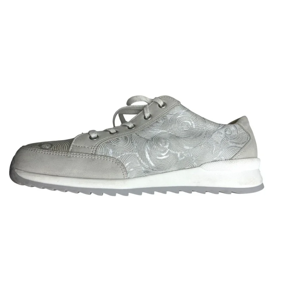 Finn Comfort Womens 6.5 Silver Swirl Leather Lace Up Walking Sneakers Germany